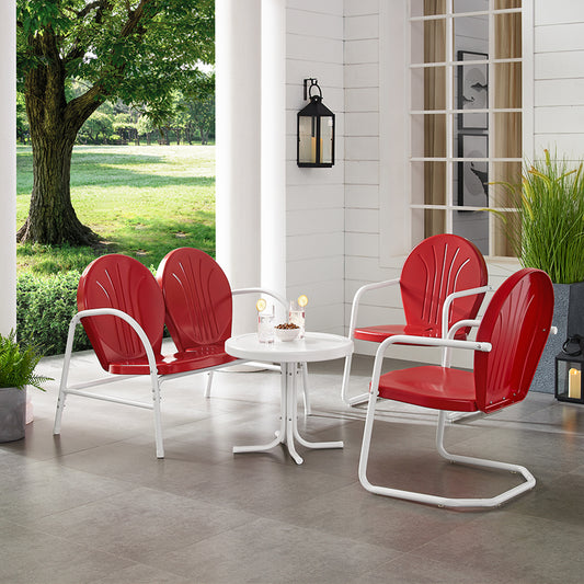 Griffith 4Pc Outdoor Metal Conversation Set Bright Red Gloss/White Satin - Loveseat, Side Table, & 2 Chairs