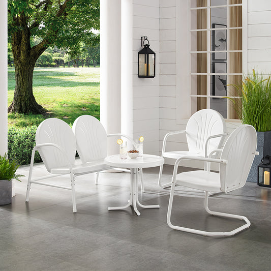 Griffith 4Pc Outdoor Metal Conversation Set White Gloss/White Satin - Loveseat, Side Table, & 2 Chairs