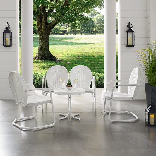 Griffith 4Pc Outdoor Metal Conversation Set White Gloss/White Satin - Loveseat, Side Table, & 2 Chairs