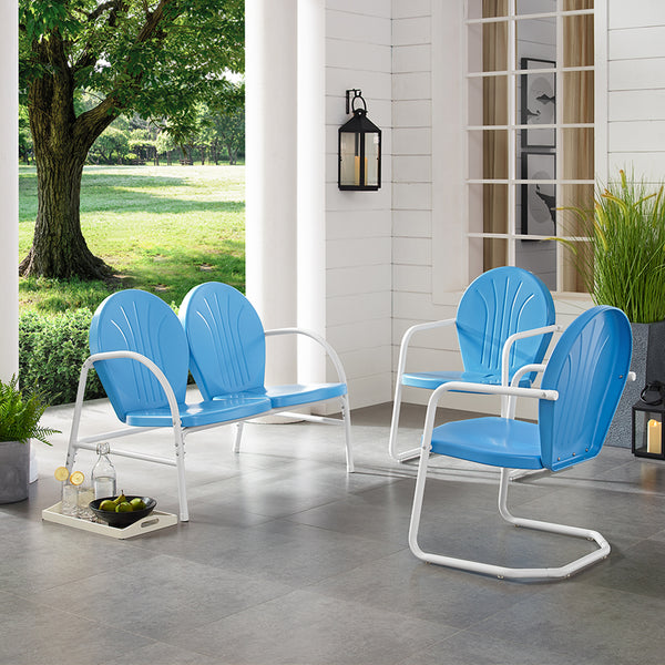 Griffith 3Pc Outdoor Metal Conversation Set Sky Blue Gloss/White Satin - Loveseat,  2 Chairs