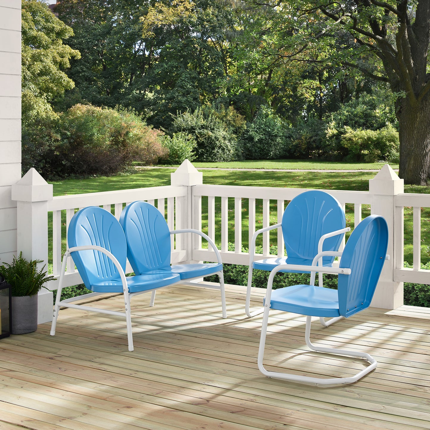 Griffith 3Pc Outdoor Metal Conversation Set Sky Blue Gloss/White Satin - Loveseat,  2 Chairs