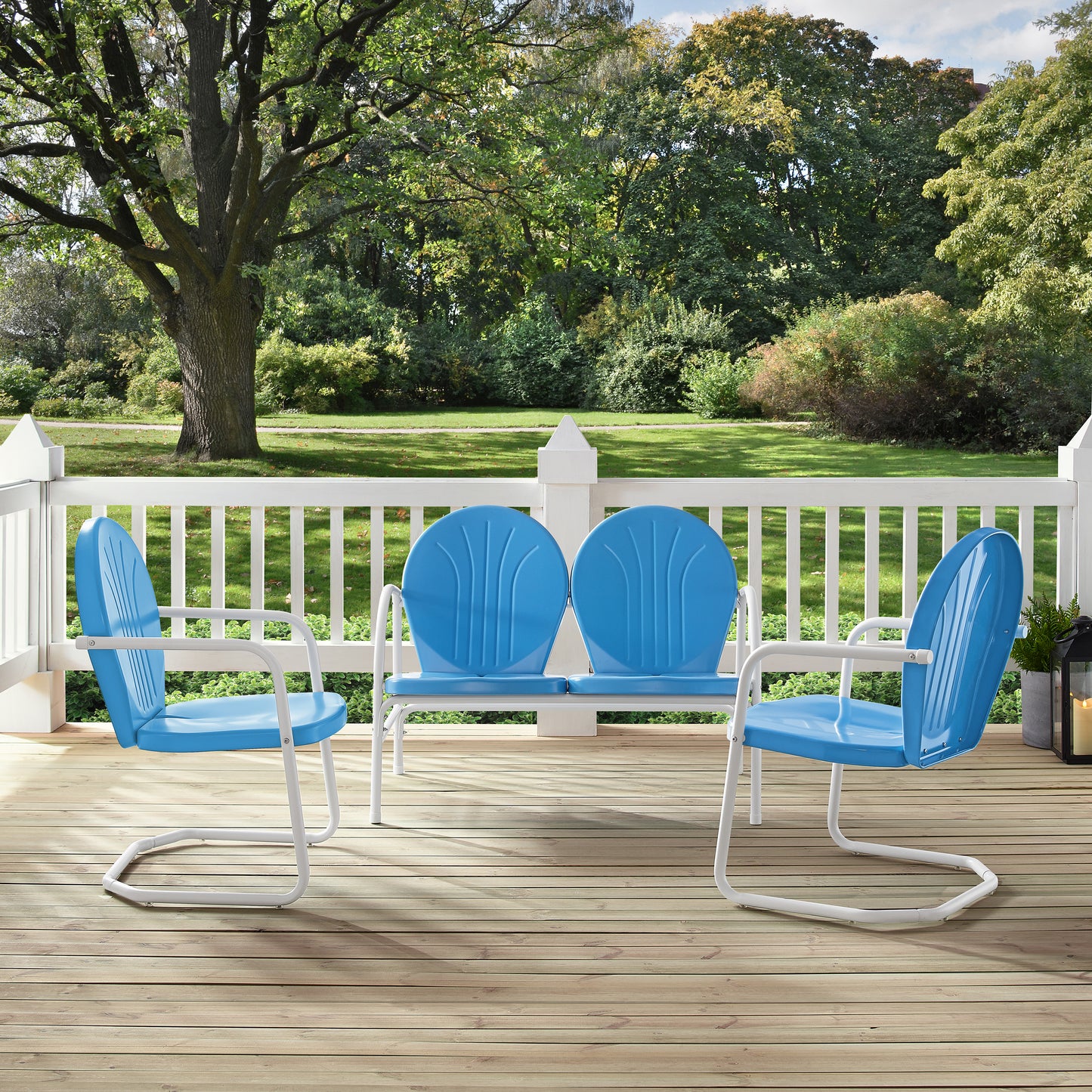 Griffith 3Pc Outdoor Metal Conversation Set Sky Blue Gloss/White Satin - Loveseat,  2 Chairs