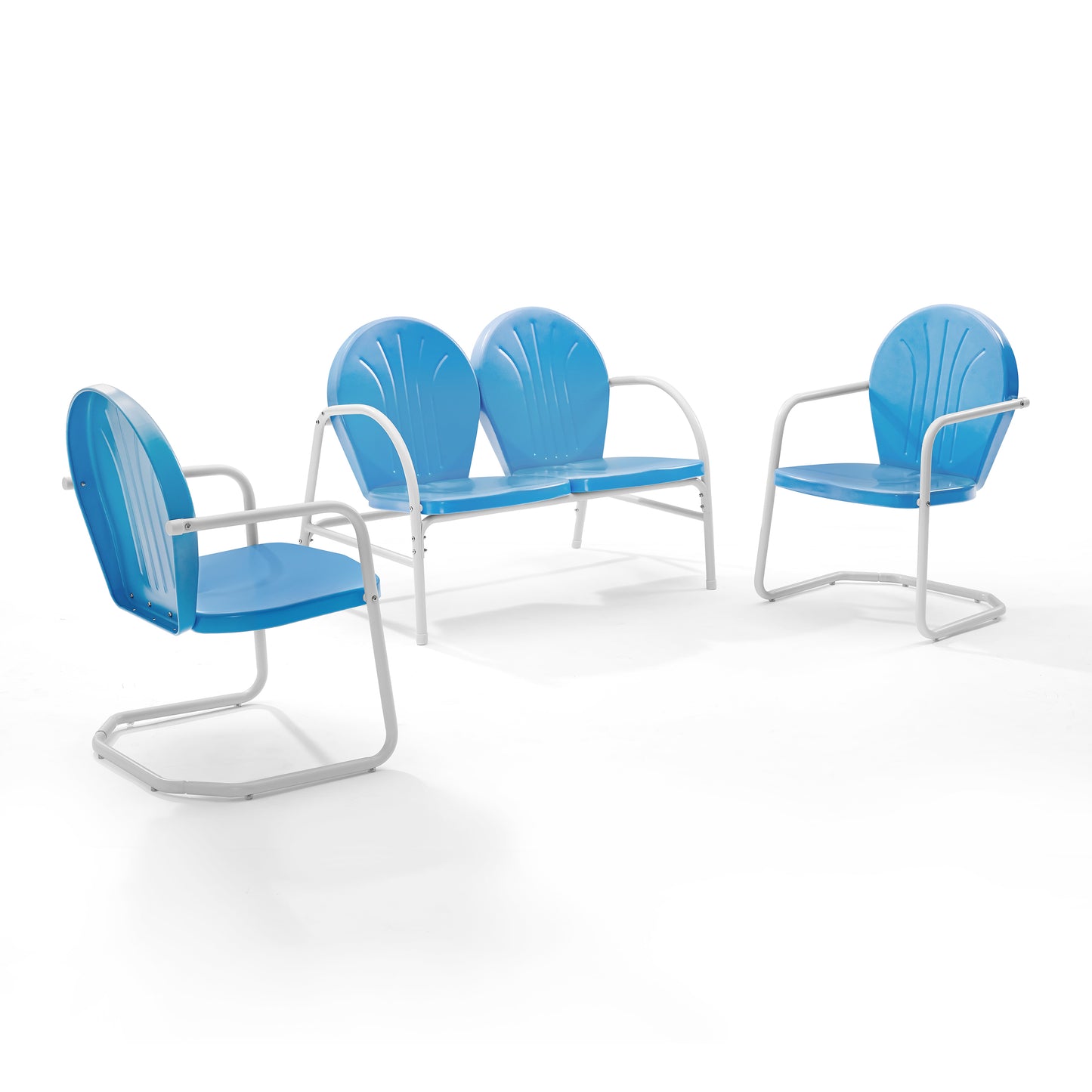 Griffith 3Pc Outdoor Metal Conversation Set Sky Blue Gloss/White Satin - Loveseat,  2 Chairs