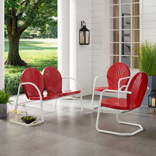 Griffith 3Pc Outdoor Metal Conversation Set Bright Red Gloss - Loveseat,  2 Chairs