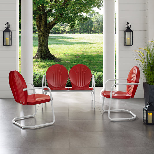 Griffith 3Pc Outdoor Metal Conversation Set Bright Red Gloss - Loveseat,  2 Chairs