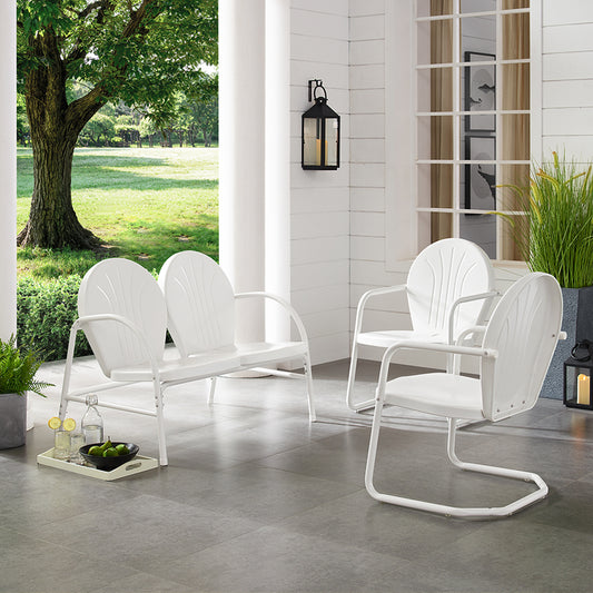 Griffith 3Pc Outdoor Metal Conversation Set White Gloss - Loveseat,  2 Chairs