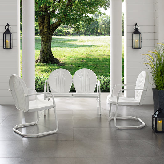 Griffith 3Pc Outdoor Metal Conversation Set White Gloss - Loveseat,  2 Chairs