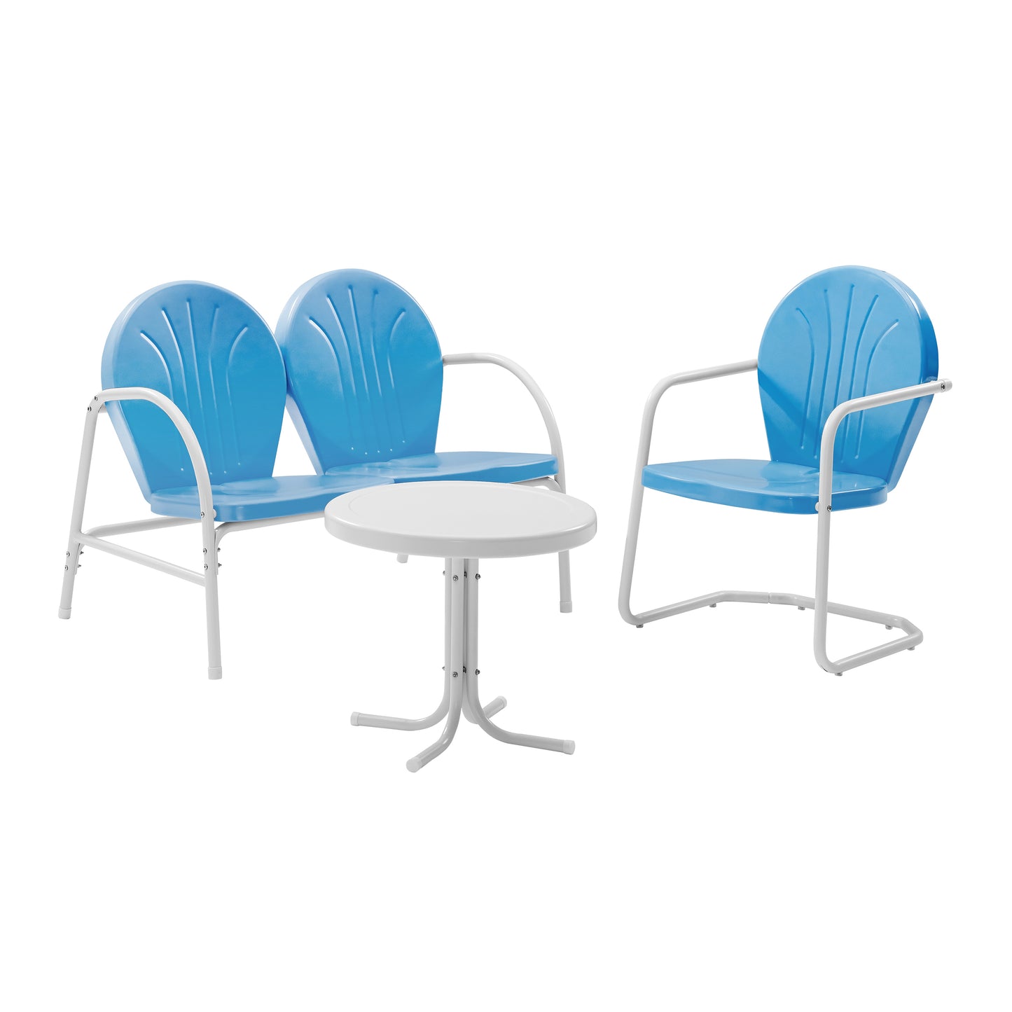 Griffith 3Pc Outdoor Metal Conversation Set Sky Blue Gloss/White Satin - Loveseat, Chair, & Side Table