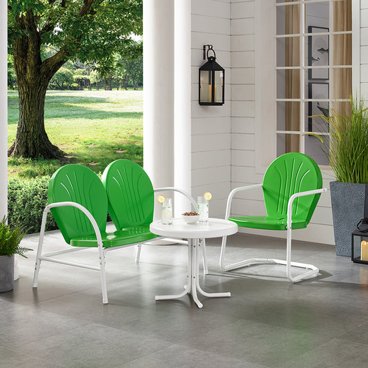 Griffith 3Pc Outdoor Metal Conversation Set Kelly Green Gloss/White Satin - Loveseat, Chair, & Side Table