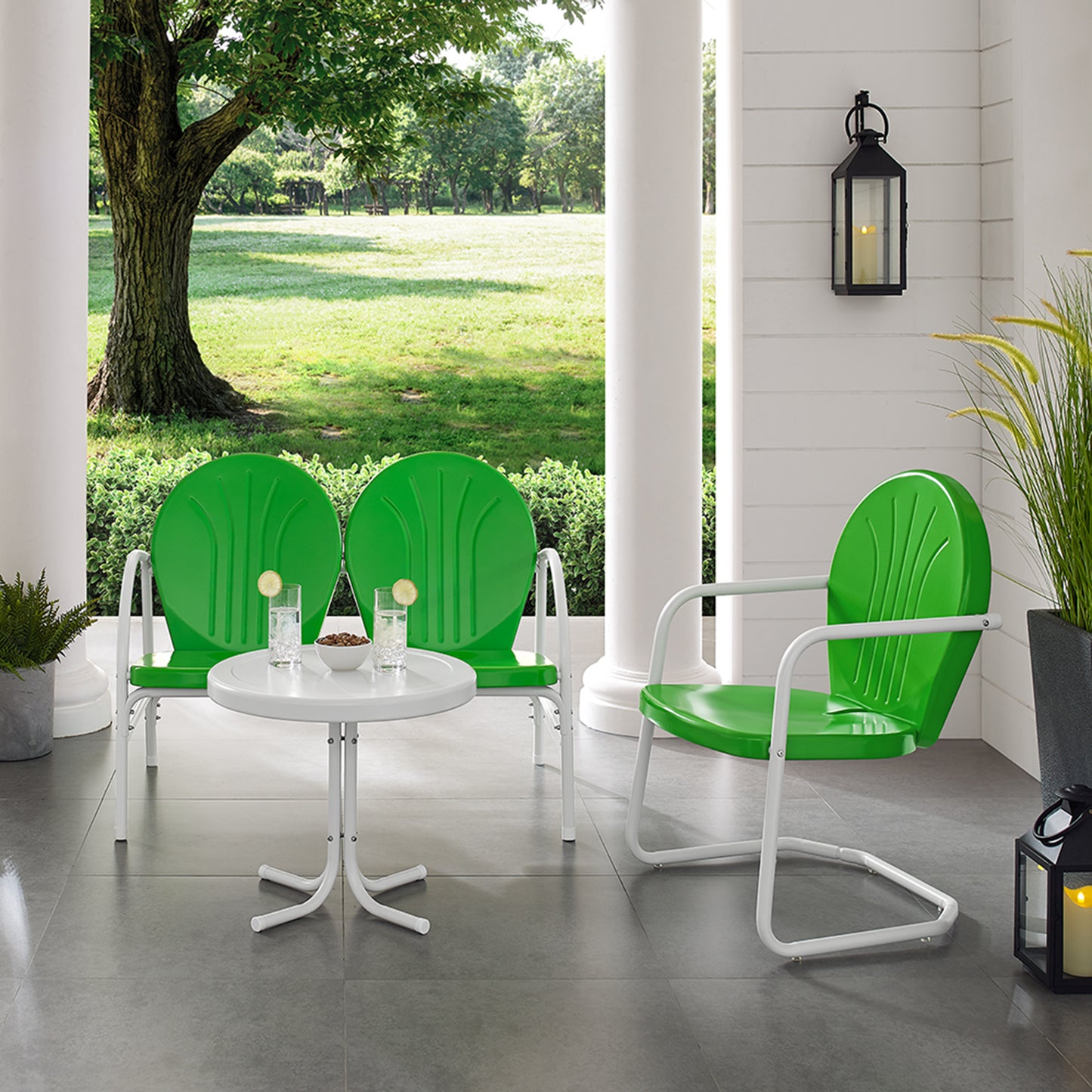 Griffith 3Pc Outdoor Metal Conversation Set Kelly Green Gloss/White Satin - Loveseat, Chair, & Side Table