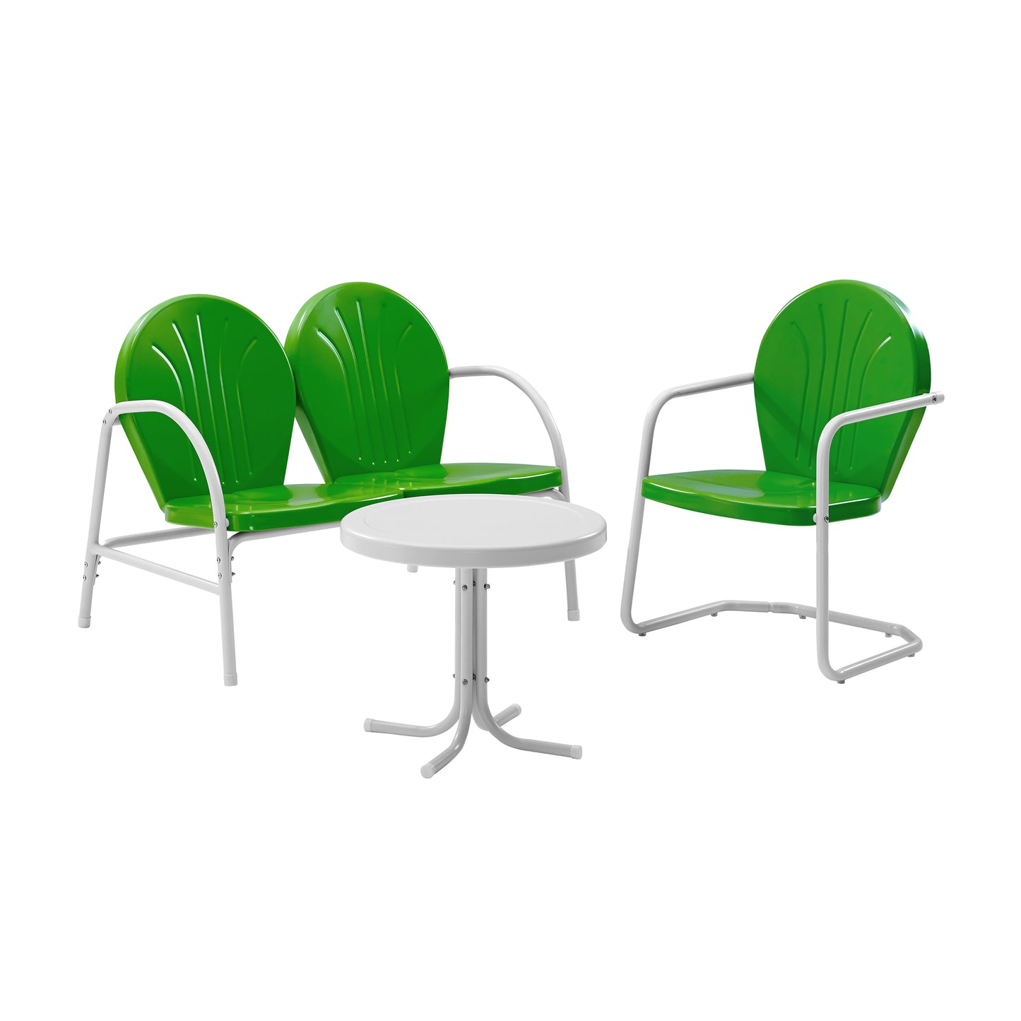 Griffith 3Pc Outdoor Metal Conversation Set Kelly Green Gloss/White Satin - Loveseat, Chair, & Side Table