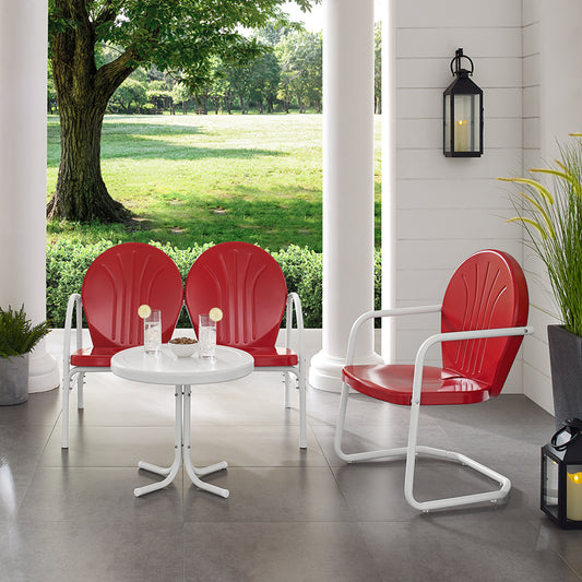 Griffith 3Pc Outdoor Metal Conversation Set Bright Red Gloss/White Satin - Loveseat, Chair, & Side Table