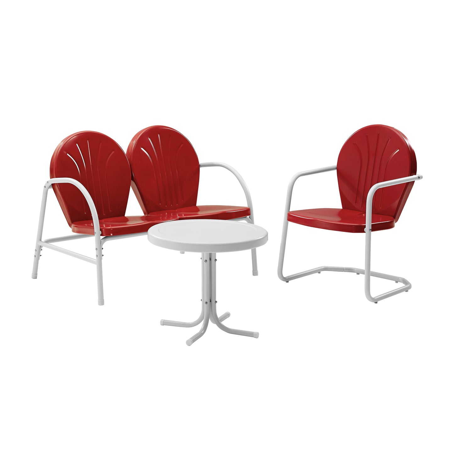 Griffith 3Pc Outdoor Metal Conversation Set Bright Red Gloss/White Satin - Loveseat, Chair, & Side Table