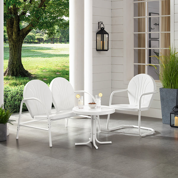 Griffith 3Pc Outdoor Metal Conversation Set White Gloss/White Satin - Loveseat, Chair, & Side Table