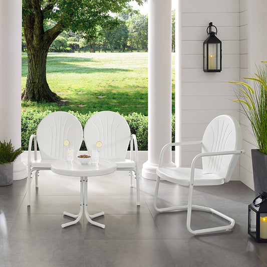 Griffith 3Pc Outdoor Metal Conversation Set White Gloss/White Satin - Loveseat, Chair, & Side Table