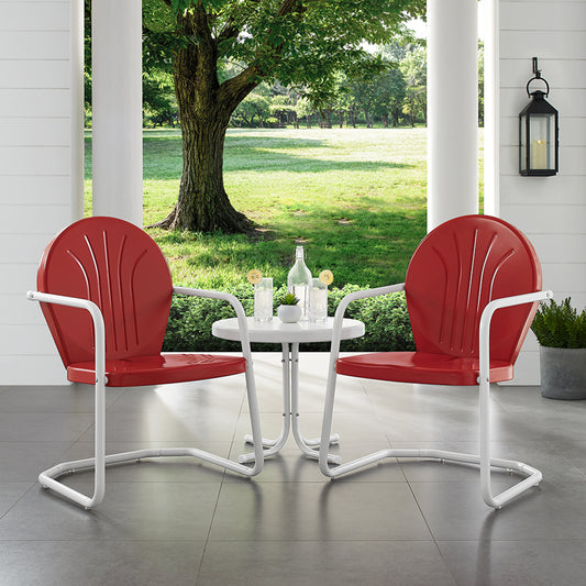 Griffith 3Pc Outdoor Metal Armchair Set Bright Red Gloss/White Satin - Side Table & 2 Chairs