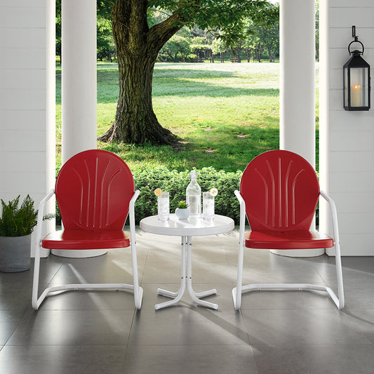 Griffith 3Pc Outdoor Metal Armchair Set Bright Red Gloss/White Satin - Side Table & 2 Chairs