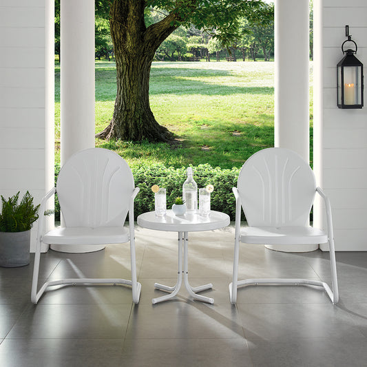 Griffith 3Pc Outdoor Metal Armchair Set White Gloss/White Satin - Side Table & 2 Chairs