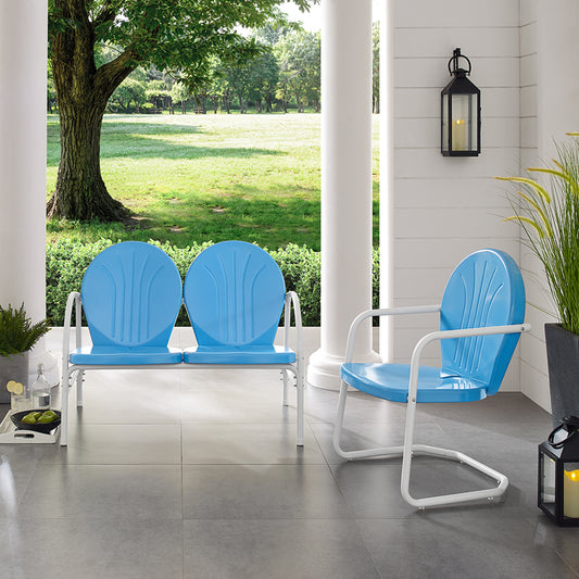 Griffith 2Pc Outdoor Metal Conversation Set Sky Blue Gloss - Loveseat & Chair