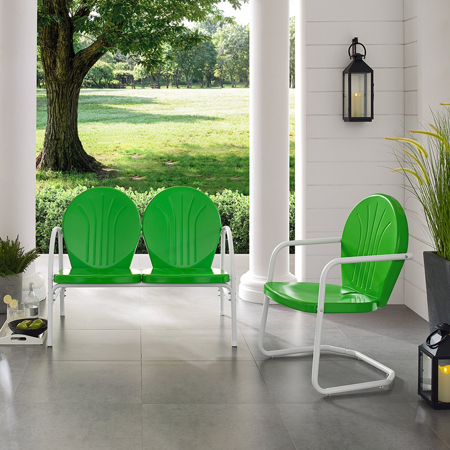 Griffith 2Pc Outdoor Metal Conversation Set Kelly Green Gloss - Loveseat & Chair