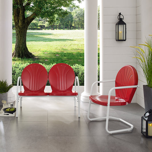 Griffith 2Pc Outdoor Metal Conversation Set Bright Red Gloss - Loveseat & Chair