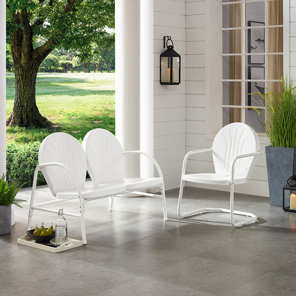 Griffith 2Pc Outdoor Metal Conversation Set White Gloss - Loveseat & Chair