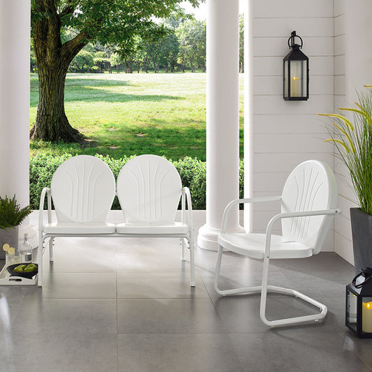 Griffith 2Pc Outdoor Metal Conversation Set White Gloss - Loveseat & Chair