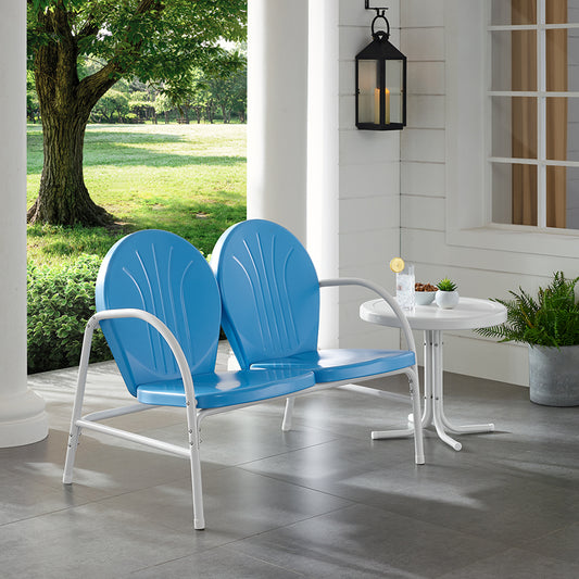 Griffith 2Pc Outdoor Metal Conversation Set Sky Blue Gloss/White Satin - Loveseat & Side Table