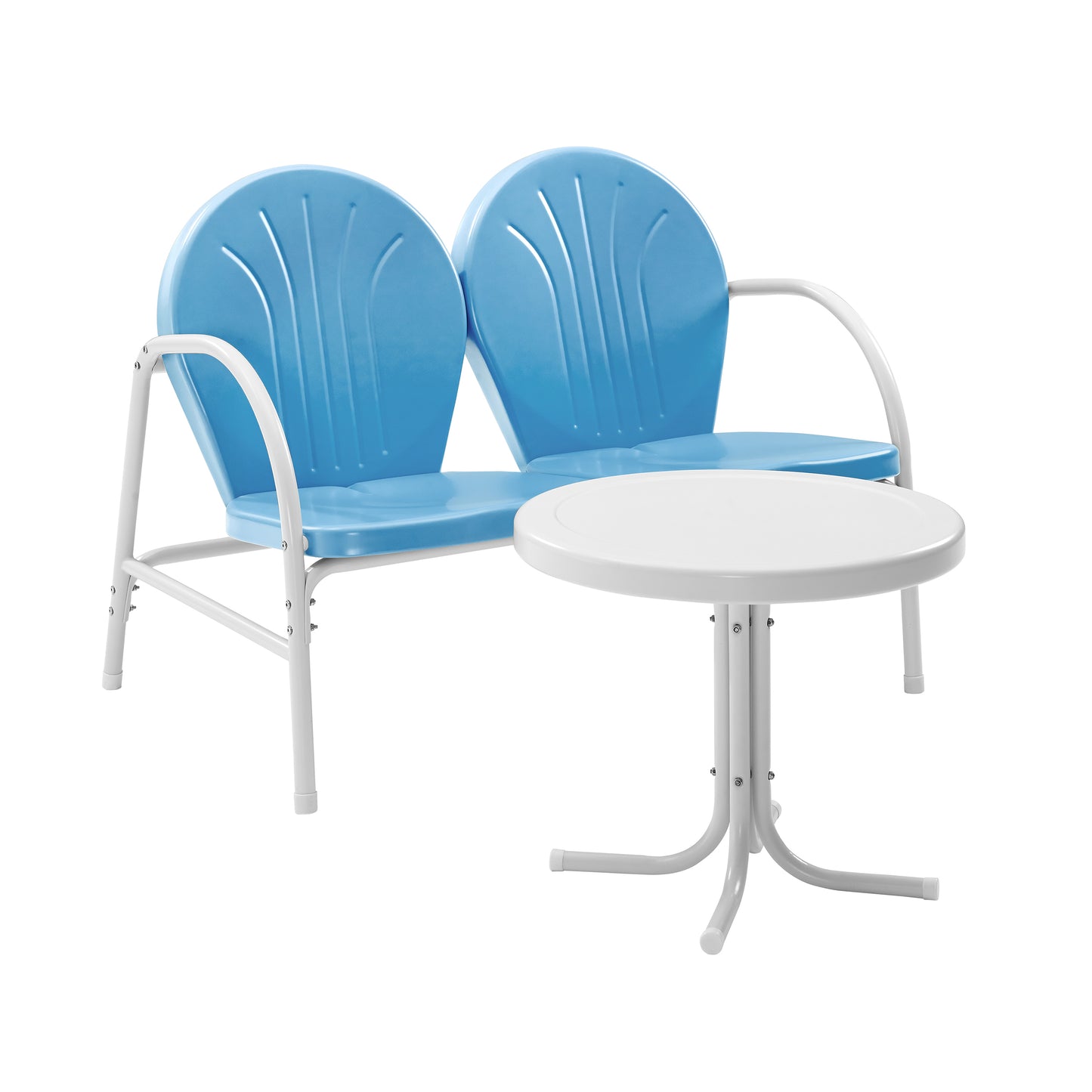 Griffith 2Pc Outdoor Metal Conversation Set Sky Blue Gloss/White Satin - Loveseat & Side Table