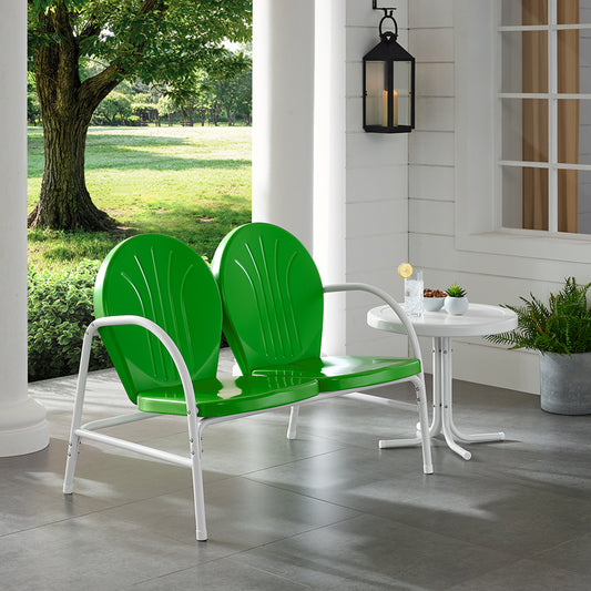 Griffith 2Pc Outdoor Metal Conversation Set Kelly Green Gloss/White Satin - Loveseat & Side Table