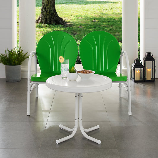 Griffith 2Pc Outdoor Metal Conversation Set Kelly Green Gloss/White Satin - Loveseat & Side Table