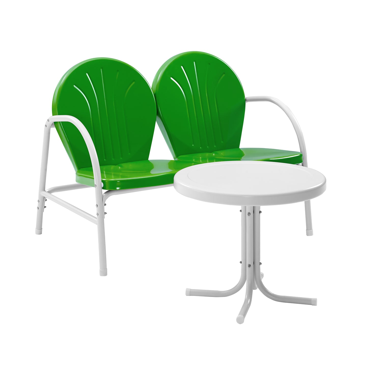 Griffith 2Pc Outdoor Metal Conversation Set Kelly Green Gloss/White Satin - Loveseat & Side Table