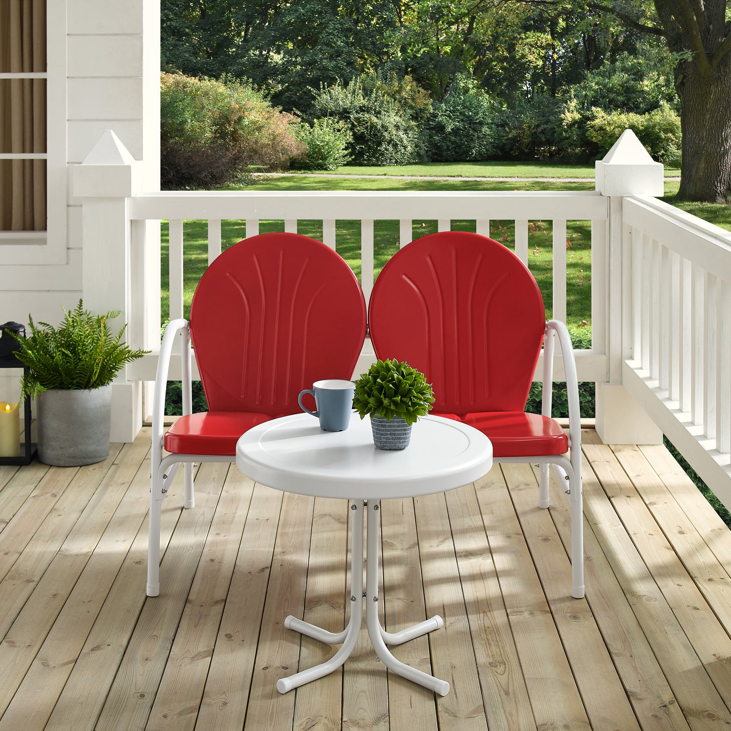 Griffith 2Pc Outdoor Metal Conversation Set Bright Red Gloss/White Satin - Loveseat & Side Table