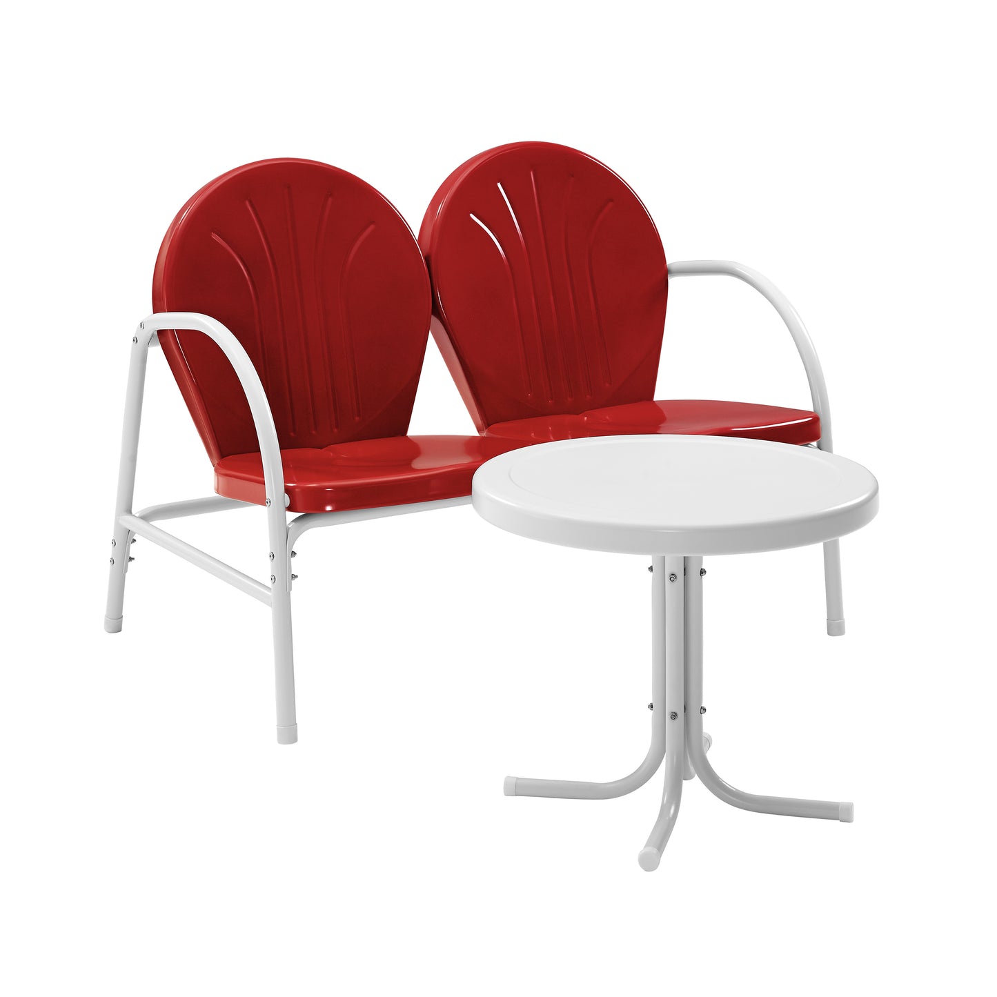 Griffith 2Pc Outdoor Metal Conversation Set Bright Red Gloss/White Satin - Loveseat & Side Table