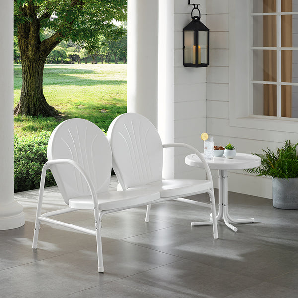 Griffith 2Pc Outdoor Metal Conversation Set White Gloss/White Satin - Loveseat & Side Table