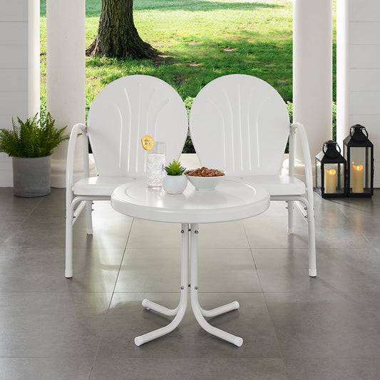 Griffith 2Pc Outdoor Metal Conversation Set White Gloss/White Satin - Loveseat & Side Table