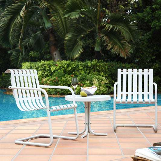 Gracie 3Pc Outdoor Metal Armchair Set White - Side Table & 2 Chairs