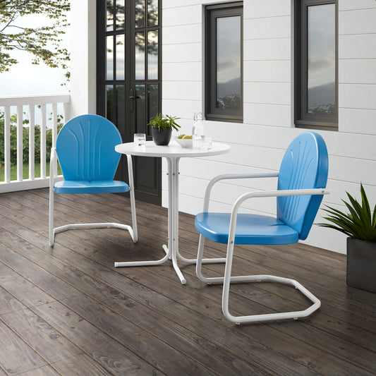 Griffith 3Pc Outdoor Metal Bistro Set Sky Blue Gloss/White Satin - Bistro Table & 2 Chairs