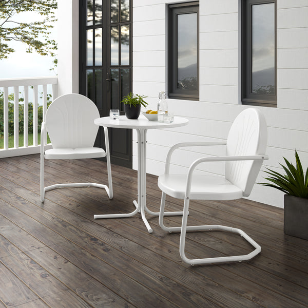 Griffith 3Pc Outdoor Metal Bistro Set White Gloss/White Satin - Bistro Table & 2 Chairs