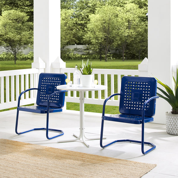 Bates 3Pc Outdoor Metal Bistro Set Navy Gloss/White Satin - Bistro Table & 2 Armchairs