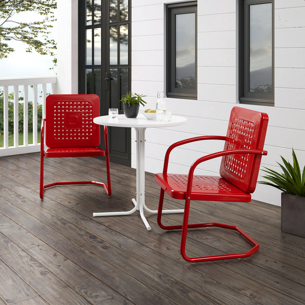 Bates 3Pc Outdoor Metal Bistro Set Bright Red Gloss/White Satin - Bistro Table & 2 Armchairs