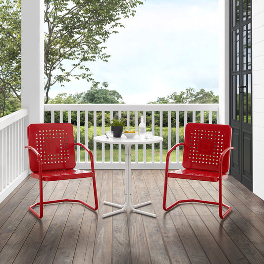 Bates 3Pc Outdoor Metal Bistro Set Bright Red Gloss/White Satin - Bistro Table & 2 Armchairs