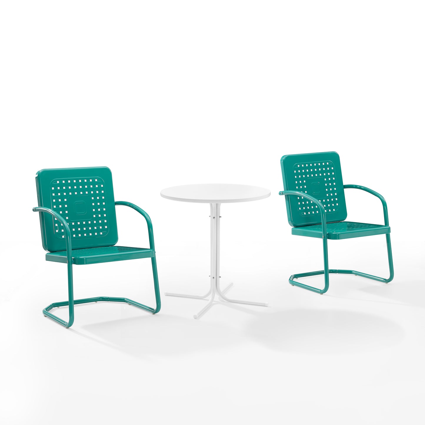 Bates 3Pc Outdoor Metal Bistro Set Turquoise Gloss/White Satin - Bistro Table & 2 Armchairs