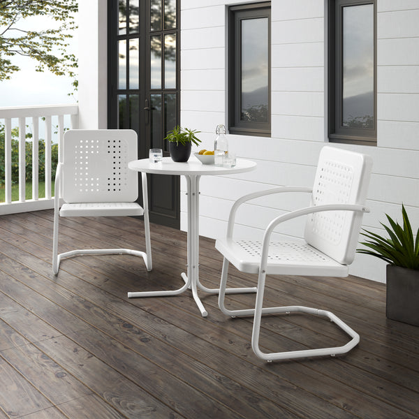 Bates 3Pc Outdoor Metal Bistro Set White Gloss /White Satin - Bistro Table & 2 Armchairs