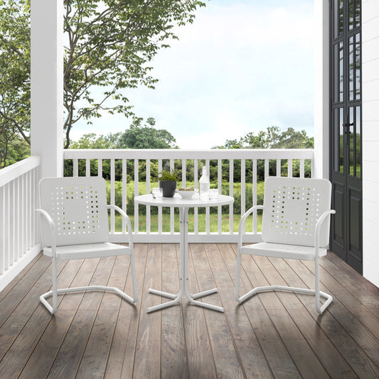 Bates 3Pc Outdoor Metal Bistro Set White Gloss /White Satin - Bistro Table & 2 Armchairs