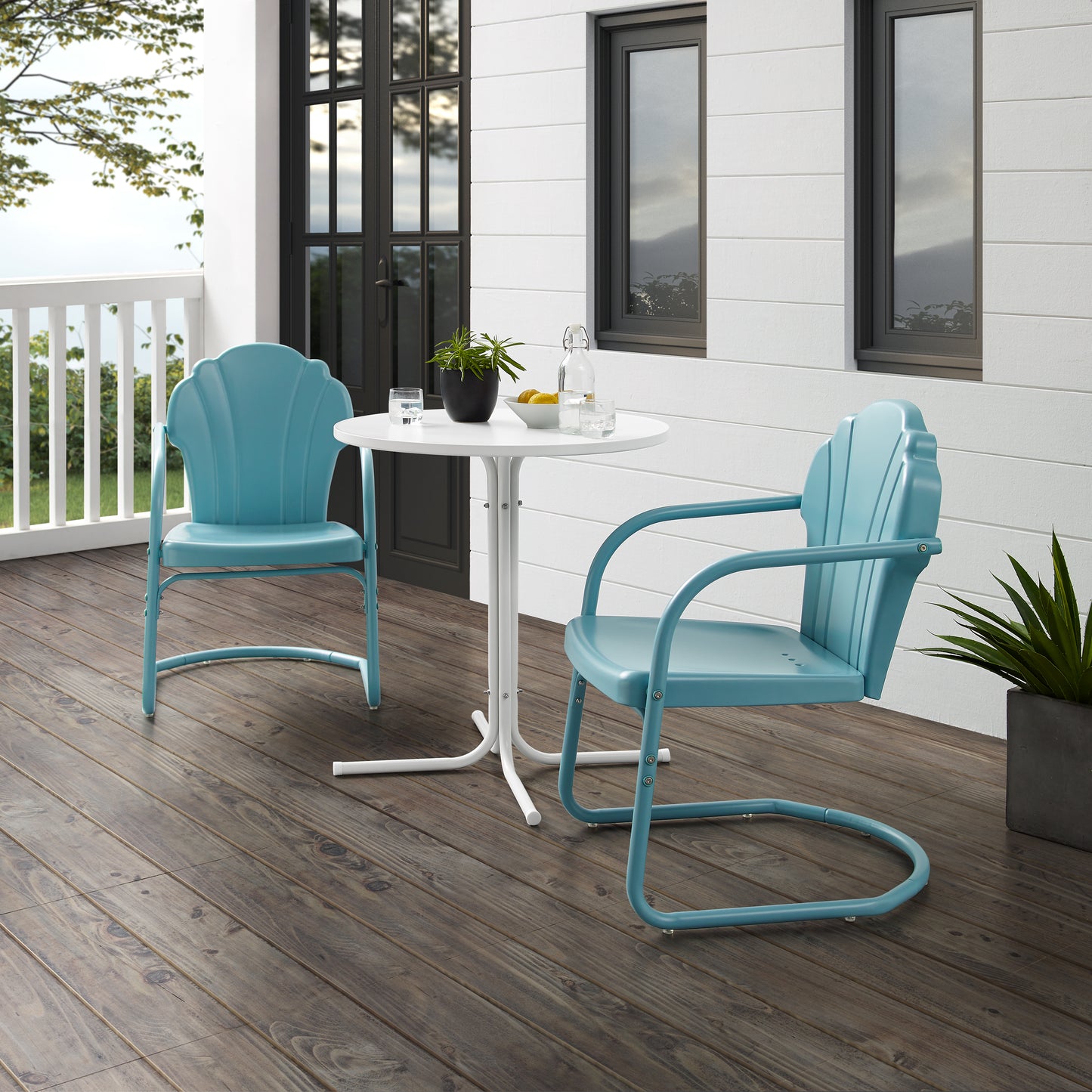 Tulip 3Pc Outdoor Metal Bistro Set Pastel Blue Satin /White Satin - Bistro Table & 2 Chairs