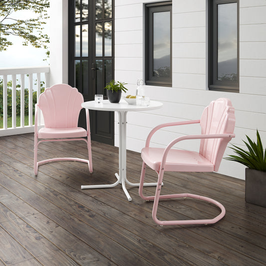 Tulip 3Pc Outdoor Metal Bistro Set Pastel Pink Gloss /White Satin - Bistro Table & 2 Chairs