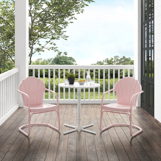 Tulip 3Pc Outdoor Metal Bistro Set Pastel Pink Gloss /White Satin - Bistro Table & 2 Chairs