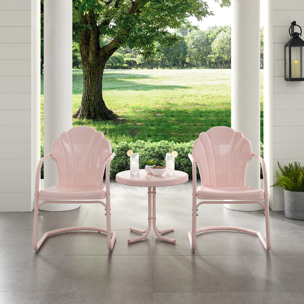 Tulip 3Pc Outdoor Metal Armchair Set Pink - Side Table & 2 Chairs