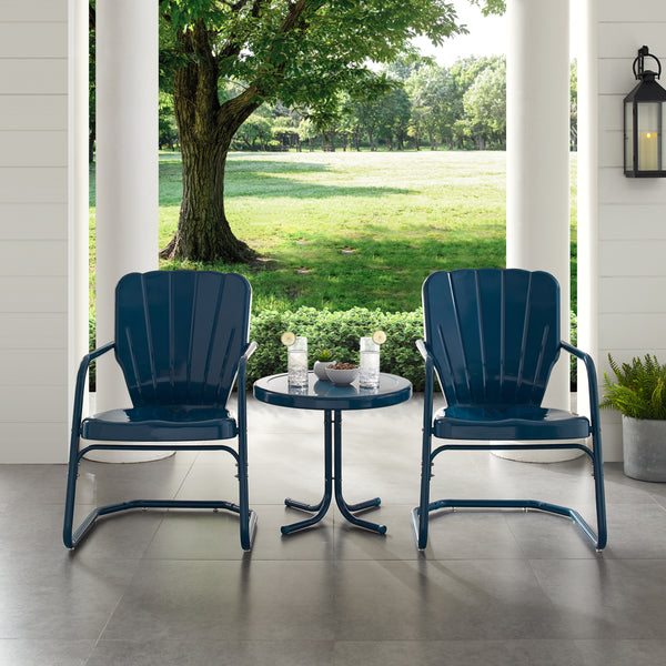 Ridgeland 3Pc Outdoor Metal Armchair Set Navy - Side Table & 2 Chairs